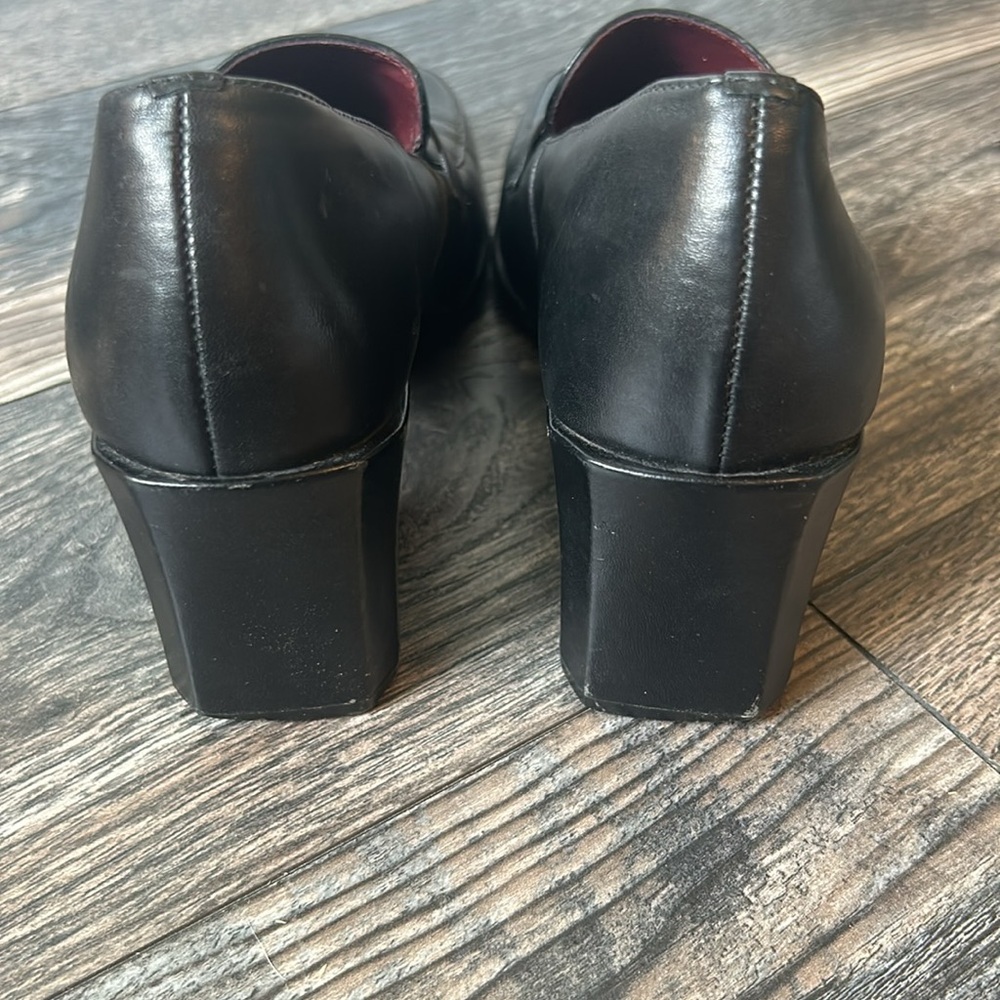 Y2K Nine West Vintage Black Leather Chunky Heels Buckle Across Sz 6.5 - Picture 5 of 6